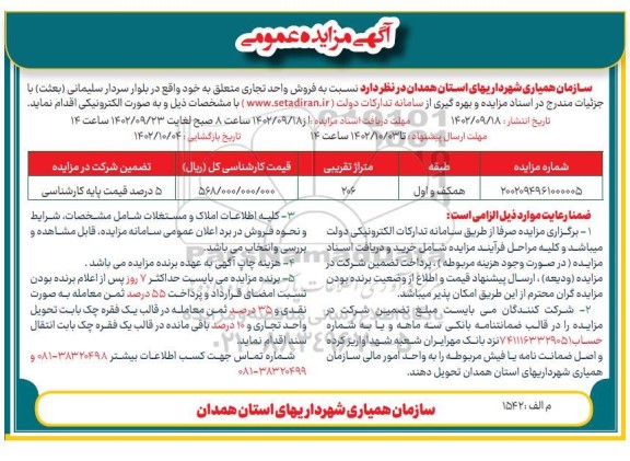 مزایده فروش واحد تجاری