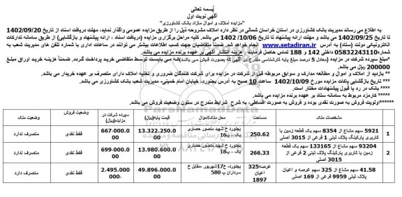 مزایده فروش املاک و اموال مازاد کاربری پارکینگ 