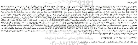 مزایده فروش مقدار 45 دقیقه آب در چاه شماره 6 بلقان اباد