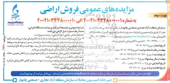 مزایده فروش اراضی تحت اختیار ـ نوبت دوم