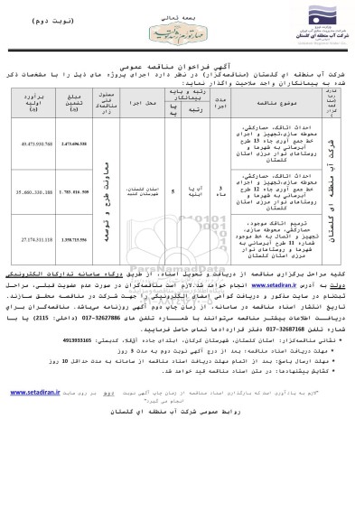 مناقصه احداث اتاقک، حصارکشی، محوطه سازی، تجهیز و اجرای خط جمع آوری و ... - نوبت دوم 