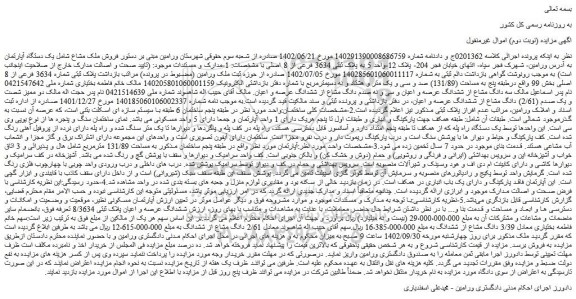 مزایده فروش یک دستگاه آپارتمان