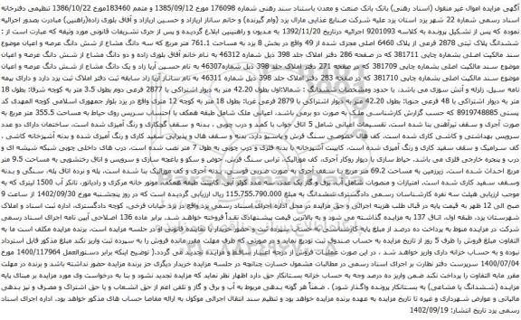 مزایده ششدانگ پلاک ثبتی 2878 فرعی از پلاک 6460 اصلی مجزی شده از 49