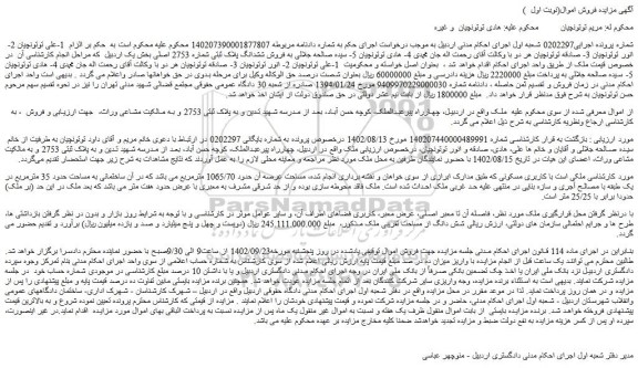 مزایده  فروش ششدانگ پلاک ثبتی شماره 2753 اصلی 