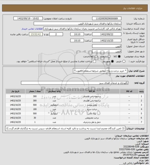 استعلام * خرید درخت و بوته (مطابق شرایط استعلام):6مورد.*