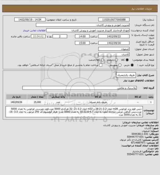 استعلام ظروف یکبارمصرف