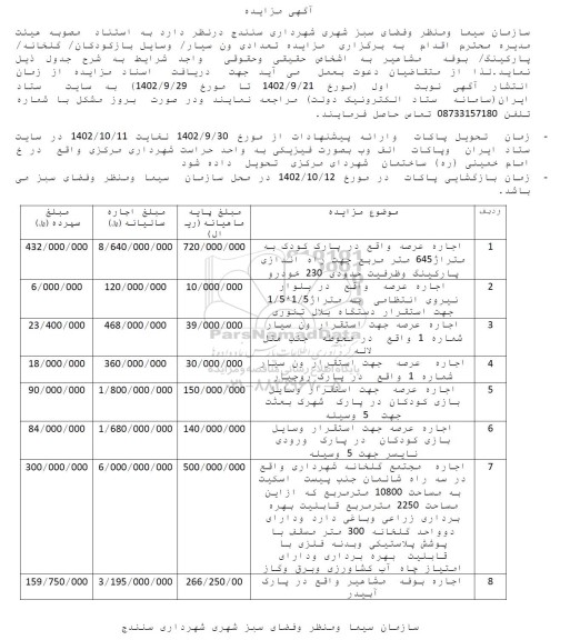 مزایده تعدادی ون سیار ، وسایل بازی کودکان،گلخانه، پارکینگ، بوفه