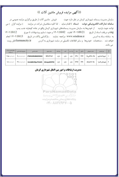 مزایده فروش ماشین آلات...