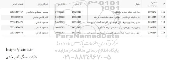 استعلام ریل نوار نقاله رفت و برگشتی ...