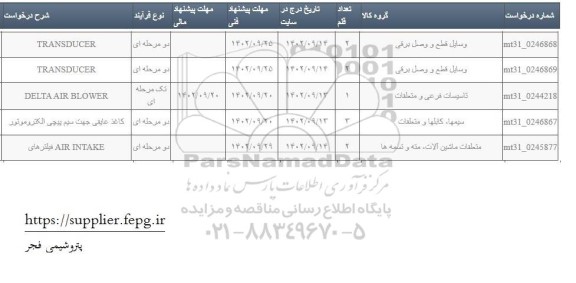 استعلام فیلترهای  AIR INTAKE و ...