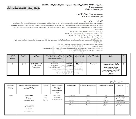 مزایده عمومی واگذاری به اجاره وصول عوارض خروجی تخمه آفتابگردان ....- نوبت دوم