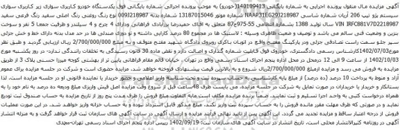 مزایده سواری زیر کاربری سواری سیستم پژو تیپ 206 آریان 