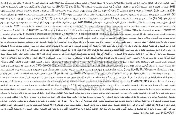 مزایده ششدانگ یک قطعه زمین نوع ملک طلق با کاربری به پلاک ثبتی 2 فرعی