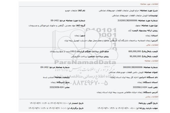 فروش ضایعات قطعات خودروهای تصادفی