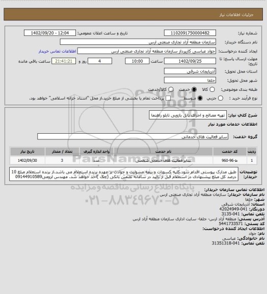 استعلام تهیه مصالح و اجرای پانل بازویی تابلو راهنما