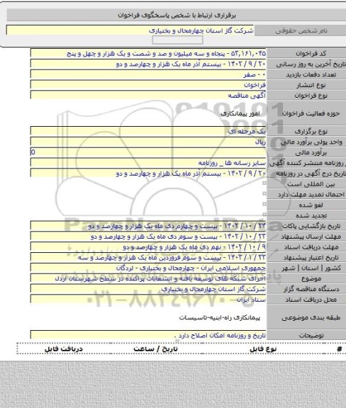 مناقصه, اجرای شبکه های توسعه یافته و انشعابات پراکنده در سطح شهرستان اردل
