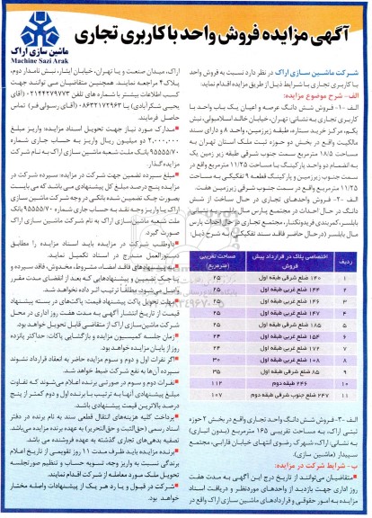 مزایده فروش واحد با کاربری تجاری