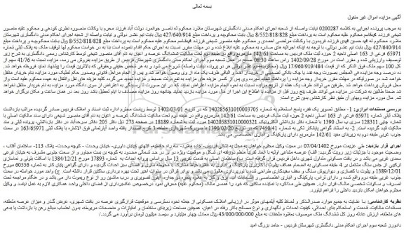 مزایده فروش ملک به پلاک ثبتی شماره 65971 فرعی از 163 اصلی