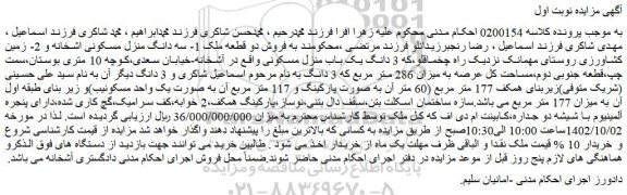 مزایده فروش دو قطعه ملک