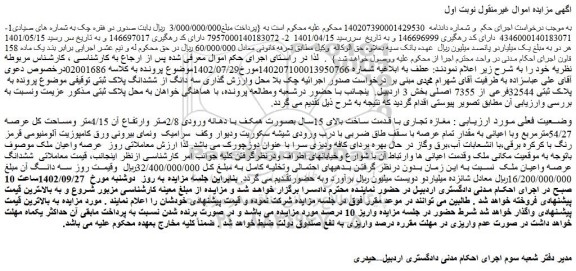 مزایده فروش مغازه تجاری با قدمت ساخت بالای 15سال 