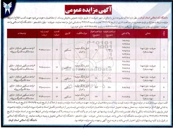 مزایده فروش املاک
