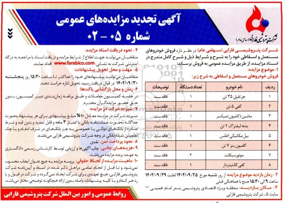 مزایده فروش خودروهای مستعمل و اسقاطی تجدید