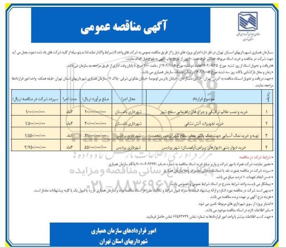 مناقصه خرید و نصب علائم ترافیکی و چراغ های راهنمایی سطح شهر....