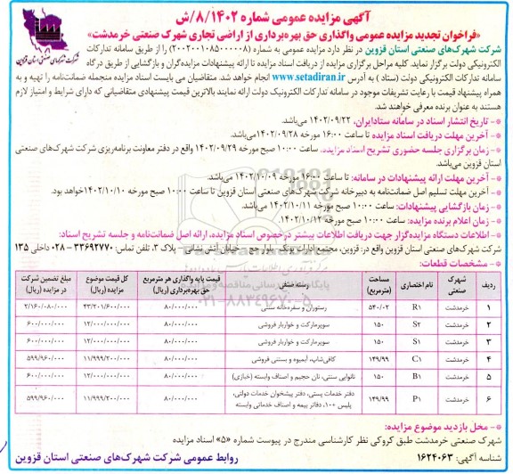 فراخوان مزایده عمومی واگذاری حق بهره برداری از اراضی تجاری شهرک ...
