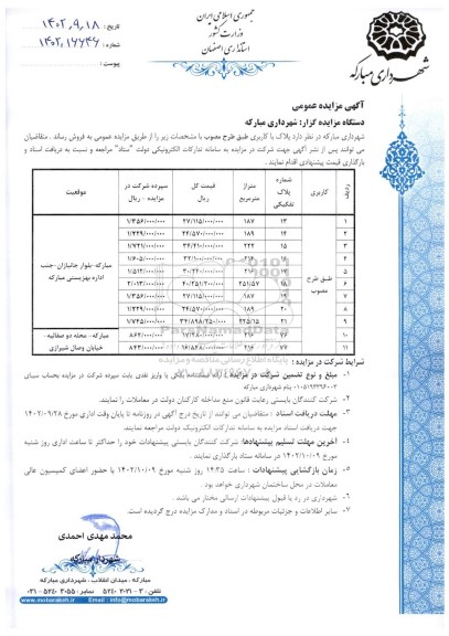 مزایده فروش تعدادی پلاک 