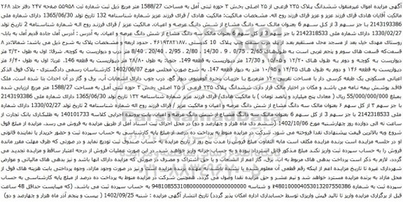 آگهی مزایده ششدانگ ﭘـﻼﮎ ۲۳۵ ﻓﺭﻋـﯽ ﺍﺯ ۲۵ ﺍﺻـﻠﯽ ﺑﺧـﺵ ۳ حوزه ثبتی آمل به مساحت 1588/27 متر مربع