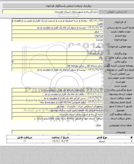 مزایده, مزایده فروش یک قطعه زمین چیت سازی بهشهر