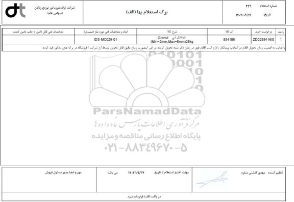 استعلام سلیکاژل آبی Granul