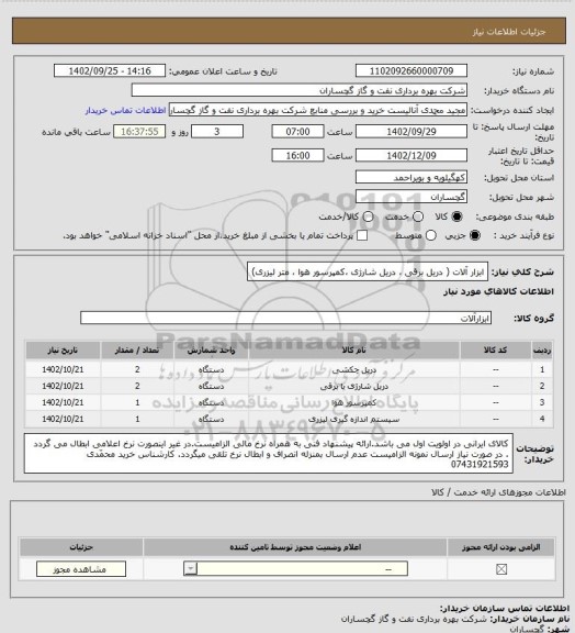 استعلام ابزار آلات ( دریل برقی ، دریل شارژی ،کمپرسور هوا ، متر لیزری)