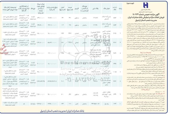 مزایده فروش املاک مازاد و تملیکی ـ نوبت دوم
