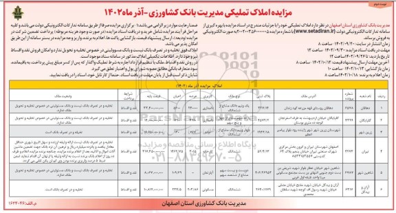 مزایده فروش املاک تملیکی نوبت دوم