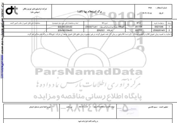 استعلام شیر فلکه نمونه برداری ترانس ویژه...