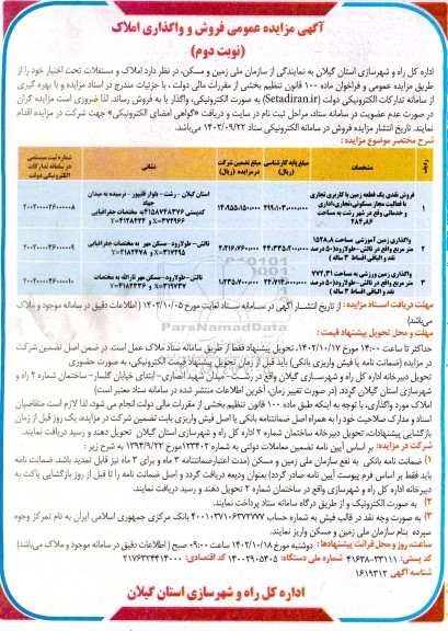 مزایده عمومی فروش و واگذاری املاک - نوبت دوم