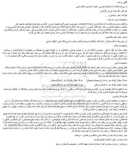 مزایده یکباب مغازه دو کله شمالی