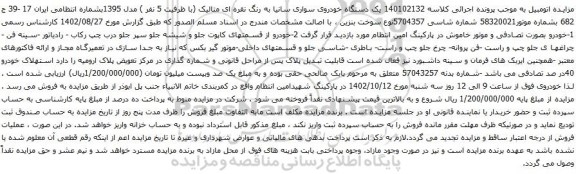 آگهی مزایده  یک دستگاه خودروی سواری سانیا