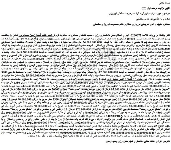 مزایده هفت قطعه زمین مسکونی