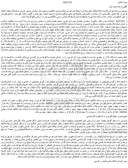 مزایده فروش ششدانگ یکباب ساختمان مسکونی قدیمی با عرصه به مساحت 335/95مترمربع 