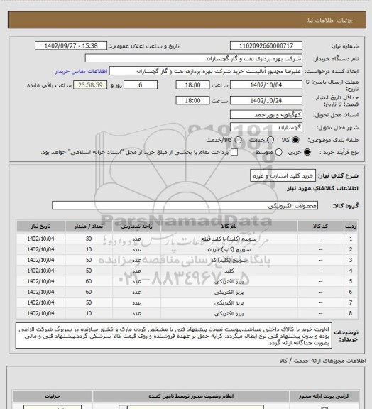 استعلام خرید کلید استارت و غیره