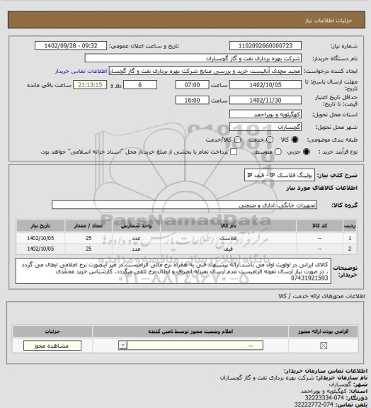 استعلام بولینگ فلاسک IP  - قیف IP