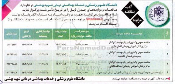 مناقصه و مزایده اجاره مکان بوفه و تریا مرکز پزشکی