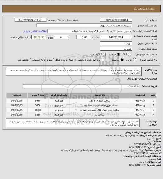 استعلام عملیات زیرسازی معابر حوزه استحفاظی شهر وحیدیه طبق استعلام و برآورده  ارائه شده در پیوست استعلام بایستی بصورت آنالیز قیمت بارگذاری گردد .