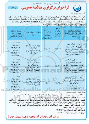 مناقصه اجرای شبکه جمع آوری فاضلاب پروژه های نهضت ملی مسکن ... - نوبت دوم