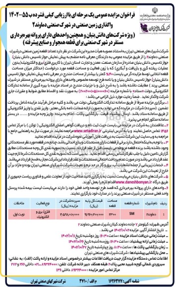 مزایده واگذاری زمین صنعتی در شهرک صنعتی