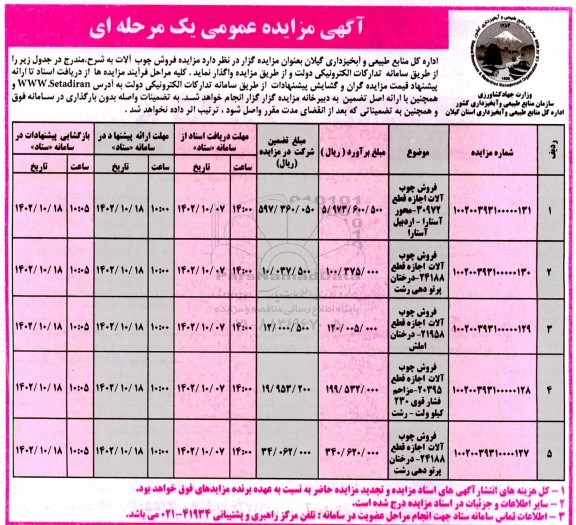 مزایده فروش چوب آلات