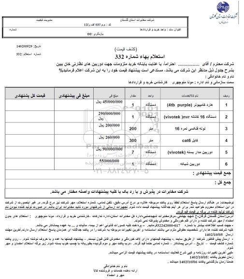 استعلام خرید ملزومات جهت دوربین های نظارتی خان ببین