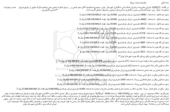 مزایده فروش زمین دیم بانکول به مساحت 30985-مترمربع